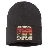 Music On World Off Music Lovers Musician Outfit EDM Music DJ Sustainable Knit Beanie