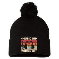 Music On World Off Music Lovers Musician Outfit EDM Music DJ Pom Pom 12in Knit Beanie