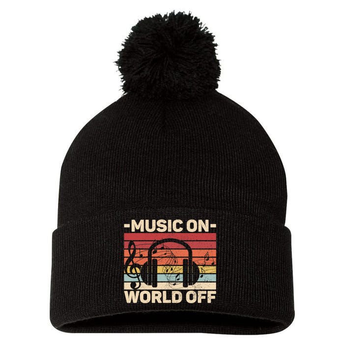 Music On World Off Music Lovers Musician Outfit EDM Music DJ Pom Pom 12in Knit Beanie