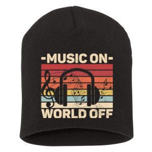 Music On World Off Music Lovers Musician Outfit EDM Music DJ Short Acrylic Beanie