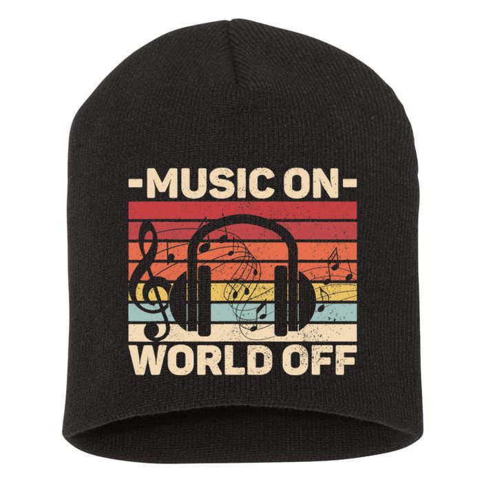 Music On World Off Music Lovers Musician Outfit EDM Music DJ Short Acrylic Beanie