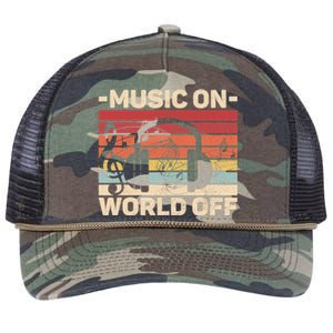 Music On World Off Music Lovers Musician Outfit EDM Music DJ Retro Rope Trucker Hat Cap