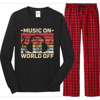 Music On World Off Music Lovers Musician Outfit Edm Music Dj Long Sleeve Pajama Set