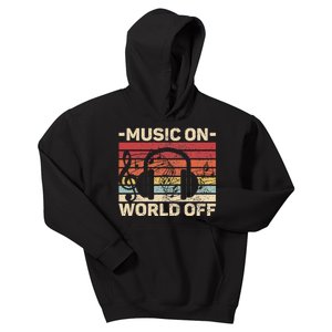 Music On World Off Music Lovers Musician Outfit Edm Music Dj Kids Hoodie