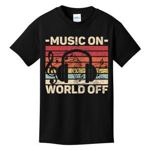 Music On World Off Music Lovers Musician Outfit Edm Music Dj Kids T-Shirt