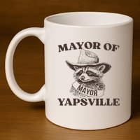 Mayor Of Yapsville Retro Racoons Western Hats 11oz C Handle Ceramic Mug