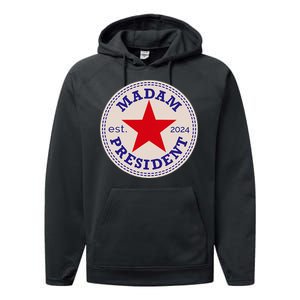 Madam President 2024 Funny Kamala Harris Star Performance Fleece Hoodie