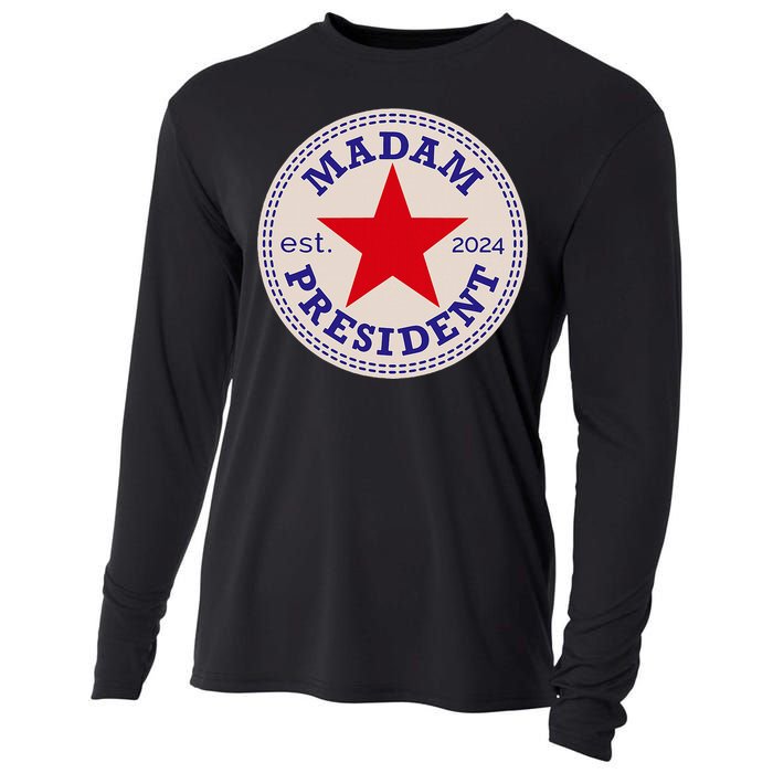 Madam President 2024 Funny Kamala Harris Star Cooling Performance Long Sleeve Crew