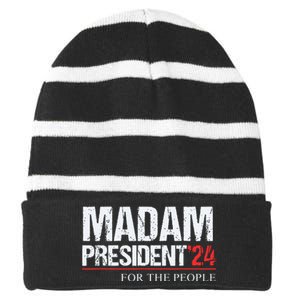 Madam President 2024 Feminist Women Vice President Striped Beanie with Solid Band