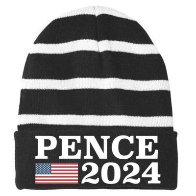 Mike Pence 2024 For President Mike Pence 2024 Striped Beanie with Solid Band