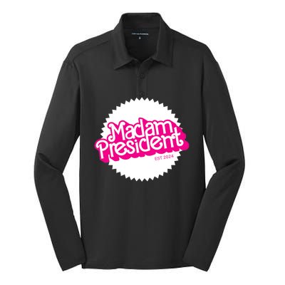 Madam President 2024 Funny Cute Kamala Harris Silk Touch Performance Long Sleeve Polo