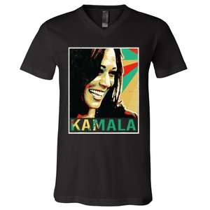 Madam President 2024 Kamala Harris Laughing Portrait V-Neck T-Shirt