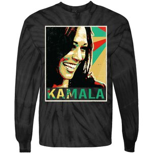 Madam President 2024 Kamala Harris Laughing Portrait Tie-Dye Long Sleeve Shirt