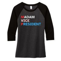 Madam President 2024 Kamala Harris Women's Tri-Blend 3/4-Sleeve Raglan Shirt