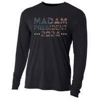 Madam President 2024 Pro Kamala Harris Retro Vintage Flag Cooling Performance Long Sleeve Crew