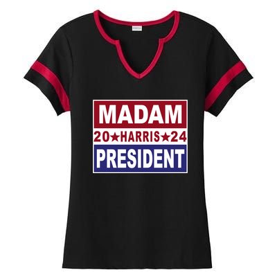 Madam President 2024 Patriotic Print Ladies Halftime Notch Neck Tee