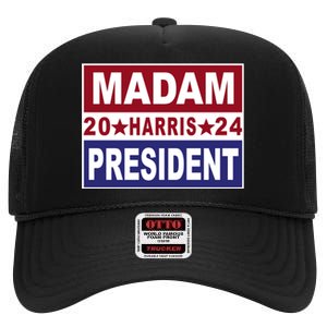 Madam President 2024 Patriotic Print High Crown Mesh Back Trucker Hat