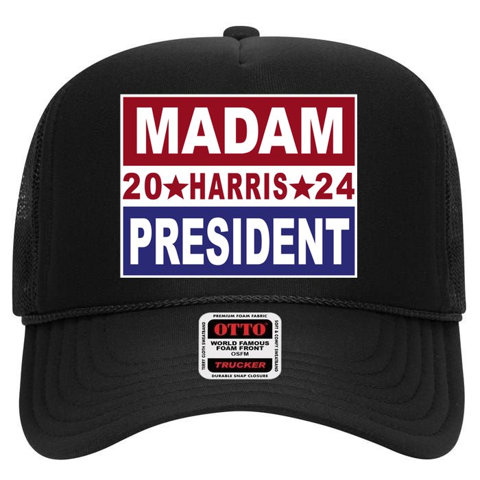 Madam President 2024 Patriotic Print High Crown Mesh Back Trucker Hat