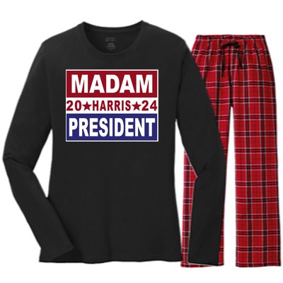 Madam President 2024 Patriotic Print Women's Long Sleeve Flannel Pajama Set 