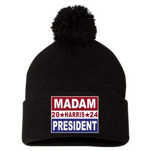 Madam President 2024 Patriotic Print Pom Pom 12in Knit Beanie