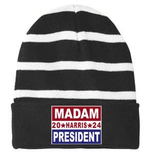 Madam President 2024 Patriotic Print Striped Beanie with Solid Band