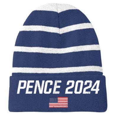 Mike Pence 2024 For President Mike Pence 2024 Striped Beanie with Solid Band