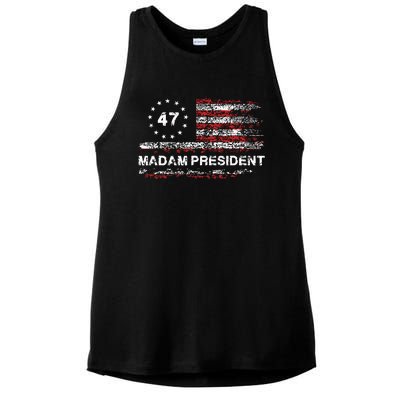 Madam President 47 2024 Us Flag Vintage Ladies PosiCharge Tri-Blend Wicking Tank