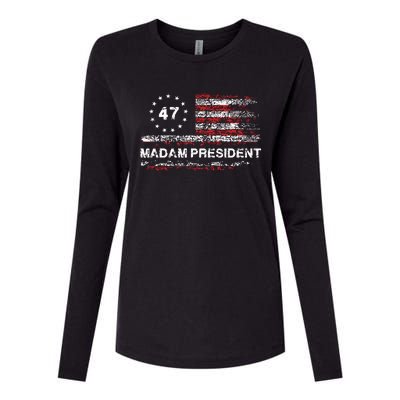 Madam President 47 2024 Us Flag Vintage Womens Cotton Relaxed Long Sleeve T-Shirt