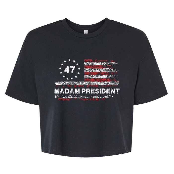 Madam President 47 2024 Us Flag Vintage Bella+Canvas Jersey Crop Tee