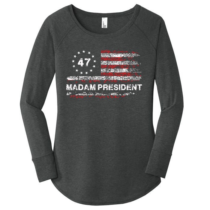 Madam President 47 2024 Us Flag Vintage Women's Perfect Tri Tunic Long Sleeve Shirt