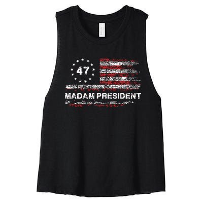 Madam President 47 2024 Us Flag Vintage Women's Racerback Cropped Tank