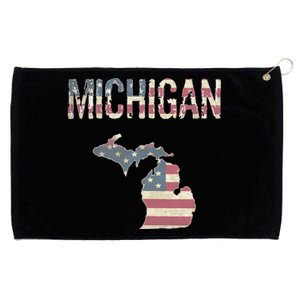 Michigan Patriotic 4th Of July Distressed Flag Great Lakes Grommeted Golf Towel