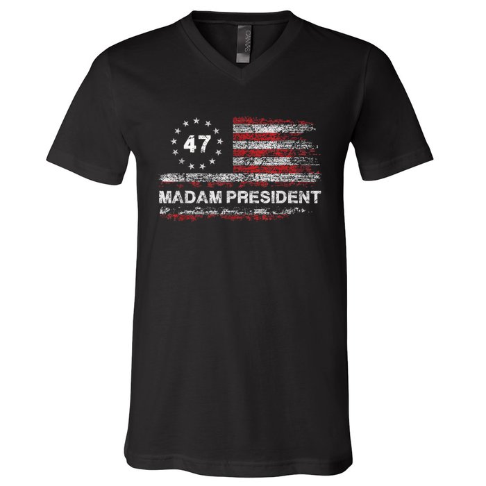 Madam President 47 2024 Us Flag Vintage V-Neck T-Shirt