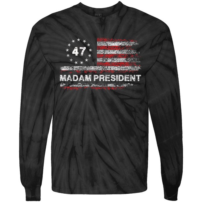 Madam President 47 2024 Us Flag Vintage Tie-Dye Long Sleeve Shirt