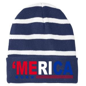 Merica Patriotic 4th Of July Striped Beanie with Solid Band