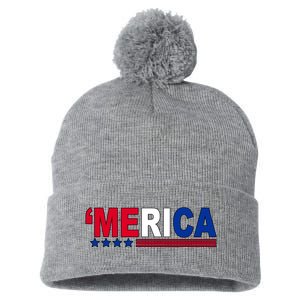 Merica Patriotic 4th Of July Pom Pom 12in Knit Beanie