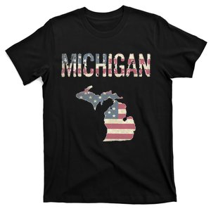 Michigan Patriotic 4th Of July Distressed Flag Great Lakes T-Shirt