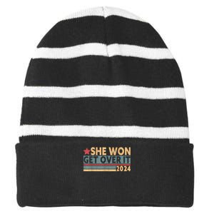 Madam President 47th Kamala Harris Striped Beanie with Solid Band