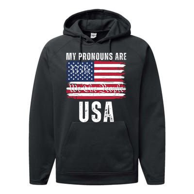 My Pronouns Are USA We The People 1776 USA Flag 4th Of July We The People 17 Performance Fleece Hoodie