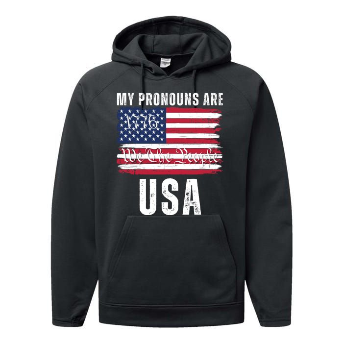 My Pronouns Are USA We The People 1776 USA Flag 4th Of July We The People 17 Performance Fleece Hoodie