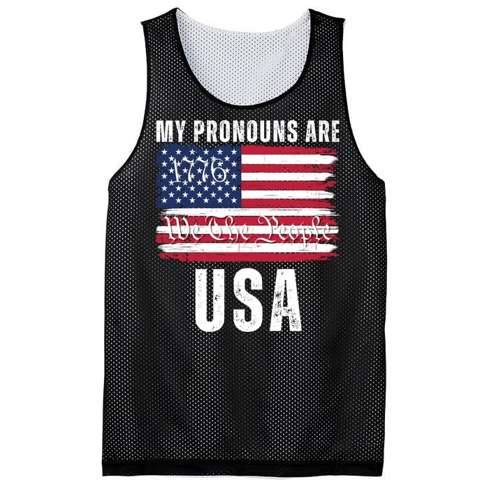 My Pronouns Are USA We The People 1776 USA Flag 4th Of July We The People 17 Mesh Reversible Basketball Jersey Tank