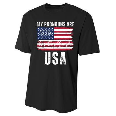 My Pronouns Are USA We The People 1776 USA Flag 4th Of July We The People 17 Performance Sprint T-Shirt