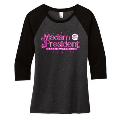 Madam President And Tim Kamala Harris And Tim Walz 2024 Women's Tri-Blend 3/4-Sleeve Raglan Shirt