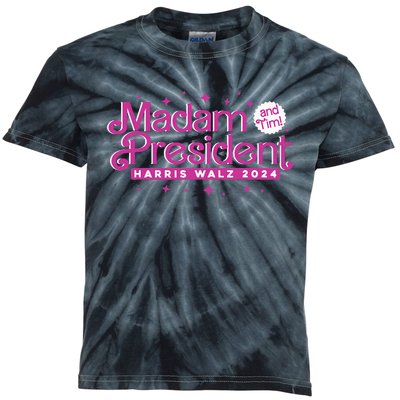 Madam President And Tim Kamala Harris And Tim Walz 2024 Kids Tie-Dye T-Shirt