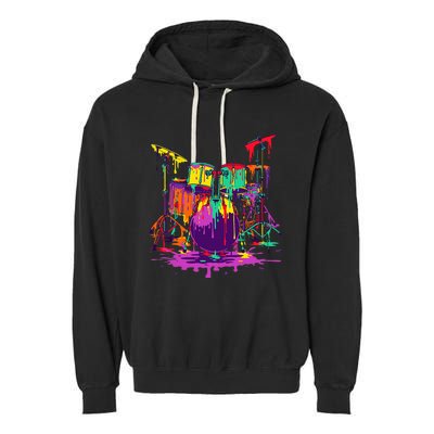 Melting Pop Art Drum Set Funny Drummer Musician Music Outfit Garment-Dyed Fleece Hoodie