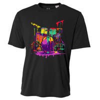 Melting Pop Art Drum Set Funny Drummer Musician Music Outfit Cooling Performance Crew T-Shirt