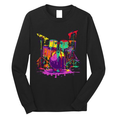 Melting Pop Art Drum Set Funny Drummer Musician Music Outfit Long Sleeve Shirt