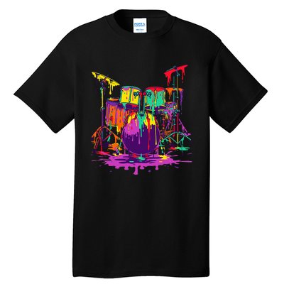 Melting Pop Art Drum Set Funny Drummer Musician Music Outfit Tall T-Shirt