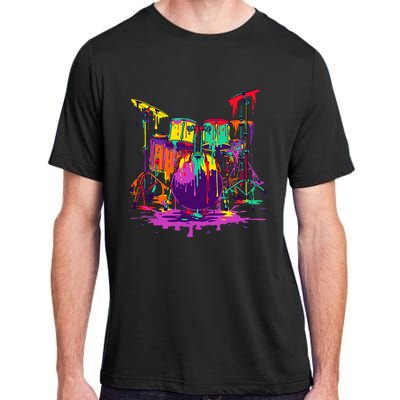 Melting Pop Art Drum Set Funny Drummer Musician Music Outfit Adult ChromaSoft Performance T-Shirt