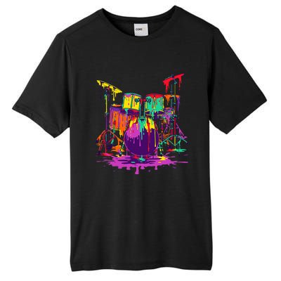 Melting Pop Art Drum Set Funny Drummer Musician Music Outfit Tall Fusion ChromaSoft Performance T-Shirt